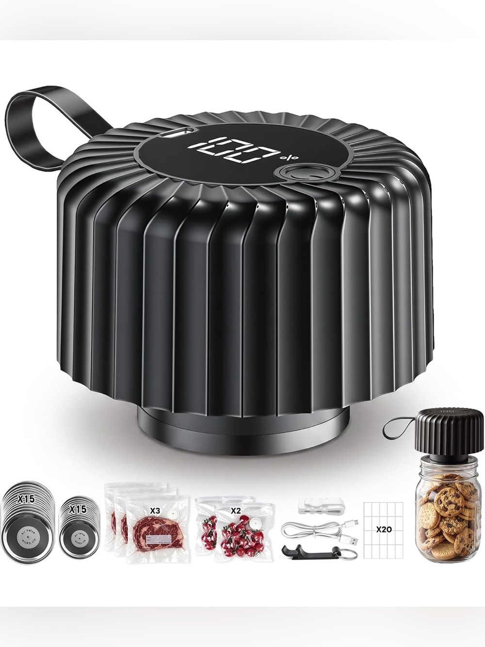 NWT Upgraded Mason Jar Vacuum Sealer Kit
One-Touch Vacuum Sealer for Jars & Bags